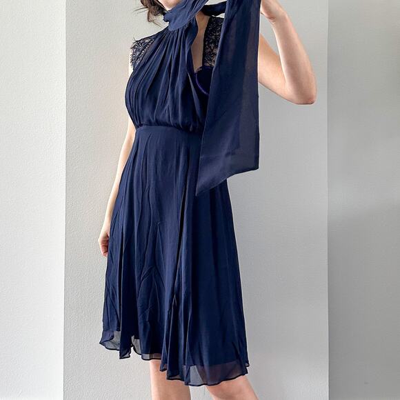 Seraphine Midnight Blue Maternity & Nursing Dress with Neckline Tie - Picture 9 of 10